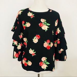 Floral XL Long Sleeve Bell Blouse NWOT Mexico Top